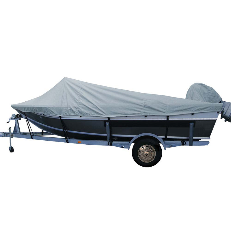 Carver Poly-Flex II Styled-to-Fit Boat Cover f/18.5 Aluminum Boats w/High Forward Mounted Windshield - Grey [79018F-10]-Angler's World