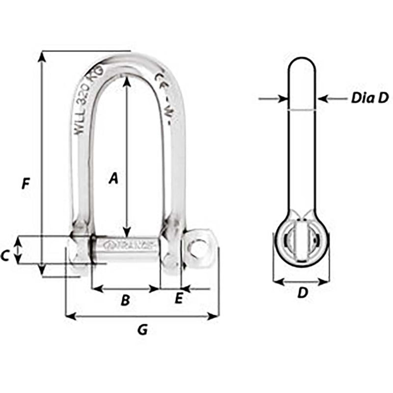 Wichard Self-Locking Long D Shackle - Diameter 6mm - 1/4" [01213]-Angler's World