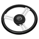 Schmitt Marine Torcello Elite 14" Wheel - Black Leather Cap - White Stitching - Polished SS Spokes - 3/4" Tapered Shaft [PU085241]-Angler's World