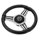 Schmitt Marine PU30 14" Wheel - Chrome Cap Spoke Inserts - Black Spokes - 3/4" Tapered Shaft [PU301404-44]-Angler's World