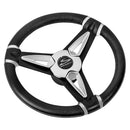 Schmitt Marine PU50 14" Wheel - Chrome Cap Spoke Inserts - Black Spokes - 3/4" Tapered Shaft [PU501404]-Angler's World