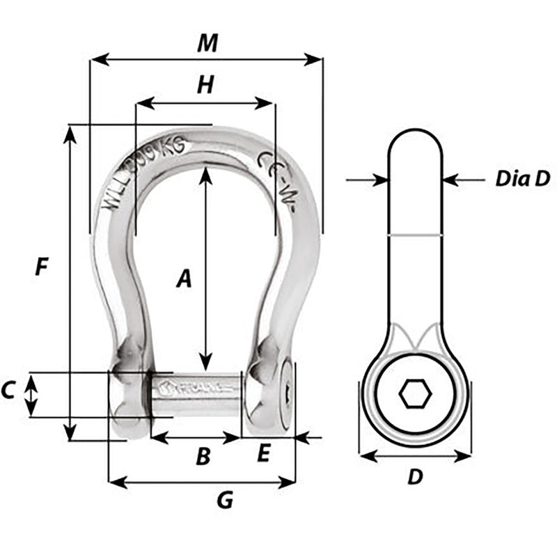 Wichard Self-Locking Allen Head Pin Bow Shackle - 12mm Diameter - 15/32" [01346]-Angler's World