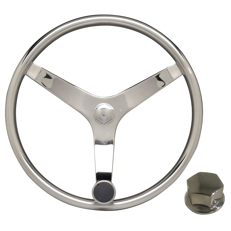 Uflex - V46 - 13.5" Stainless Steel Steering Wheel w/Speed Knob Chrome Nut [V46 KIT]-Angler's World