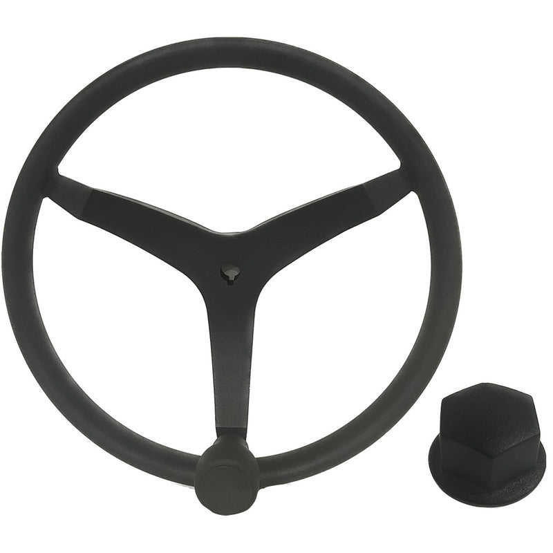 Uflex - V46 - 13.5" Stainless Steel Steering Wheel w/Speed Knob Chrome Nut - Black [V46B KIT]-Angler's World